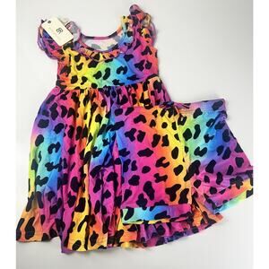 Bums & Roses Bamboo Kids Wild About Hue Dress Short Set Sz 5/6 Lepoard Colorful